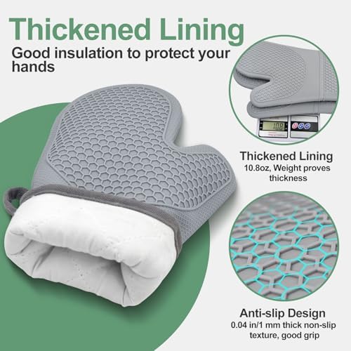Silicone Oven Mitts Heat Resistant to 500oF - [Ultra Heat Resistant]