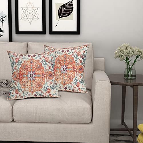 Orange Blue Ethnic Boho Throw Pillow Covers 20x20 Inch Decorative