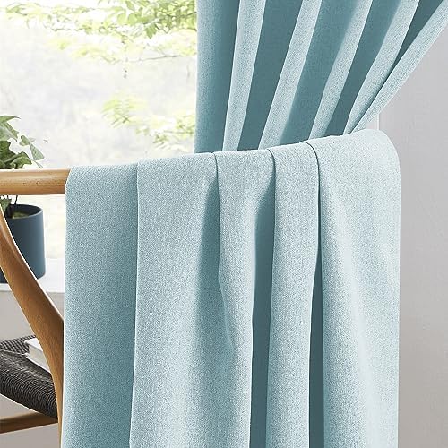 KEQIAOSUOCAI Full Shading Blackout Linen Curtains Set, Pair of Energy