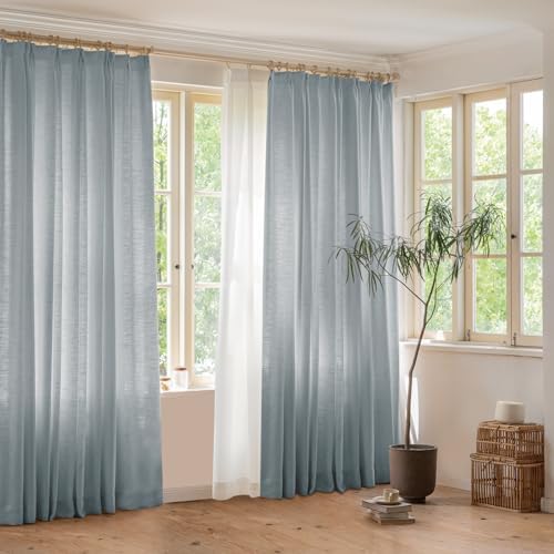 Light Grey Privacy Drapes 108 inches Long, Pinch Pleats Linen Fabric