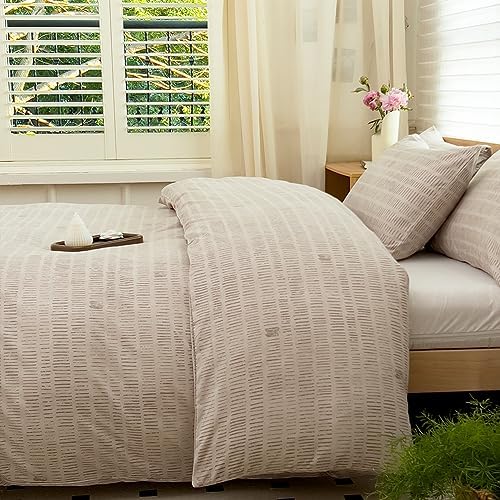NSNLGSGC Beige Boho Duvet Cover King, Vintage Striped Comforter Cover