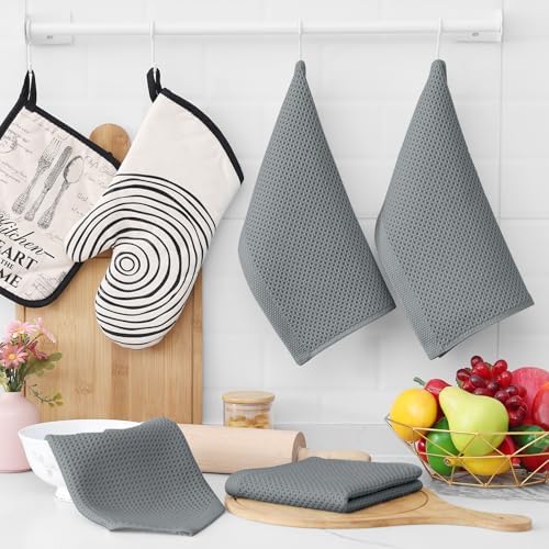 Homaxy 100% Cotton Waffle Weave Kitchen Dish Cloths 12-Pack, Grey