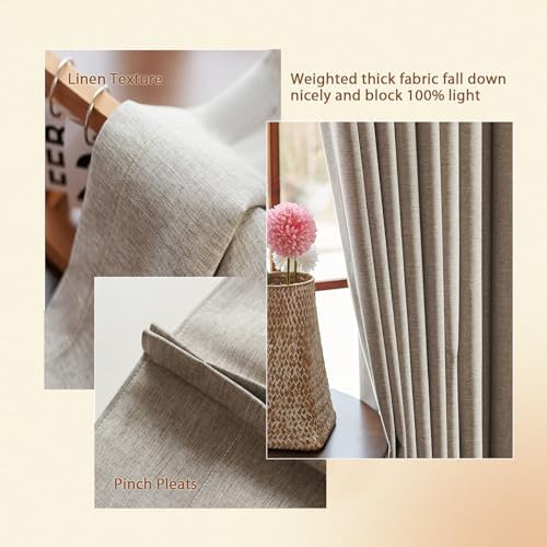 Textured Linen Double Pleats 100% Blackout Curtains for Bedroom/Living