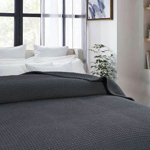 100% Cotton Waffle Weave Blanket, King Size 90 x 108 Inches, 300 GSM