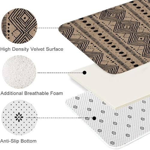 Geometric Bathroom Mat Sets 3 Piece, Rustic Beige Pattern Absorbent