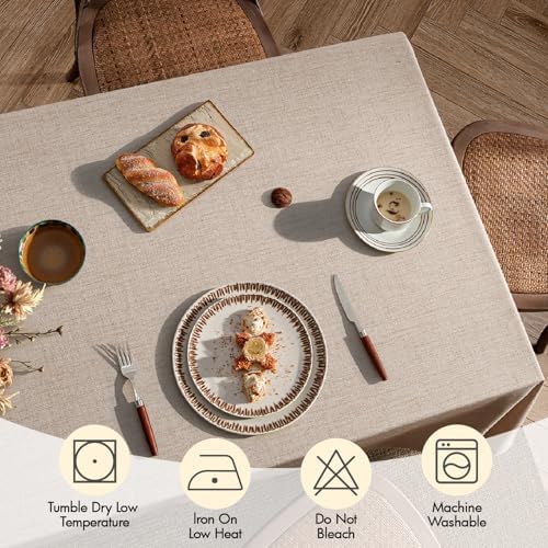 MIULEE Linen Textured Rectangle Tablecloth 52x70 Inch Natural Beige
