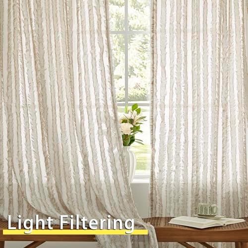 PRIMROSE Light Filtering Sheer Curtains for Living Room 96 Inches
