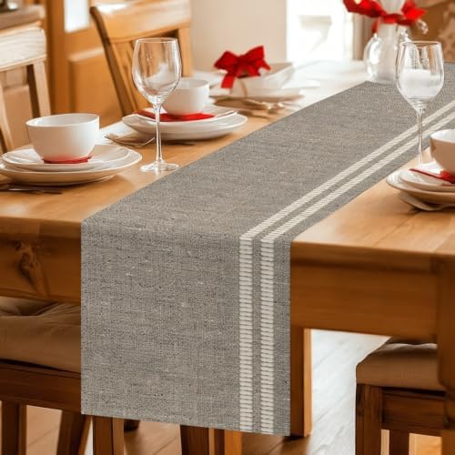 Flax Gray Dining Table Runner Oatmeal Beige Woven Fabric Texture