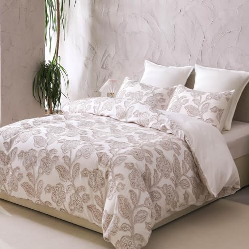 meadow park Cotton Clipped Jacquard Duvet Cover Set Queen, 3 Pieces