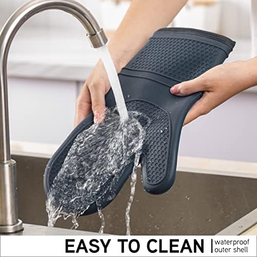 COOK WITH COLOR Silicone Oven Mitts- Heat Resistant Gloves with Soft