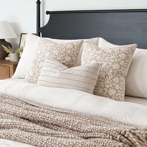 Foindtower Set of 2 Decorative Neutral Floral Throw Pillow Covers