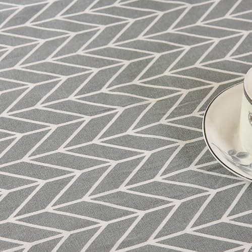 Geometric Pattern Farmhouse Linen Tablecloth, Stain-Resistant Table