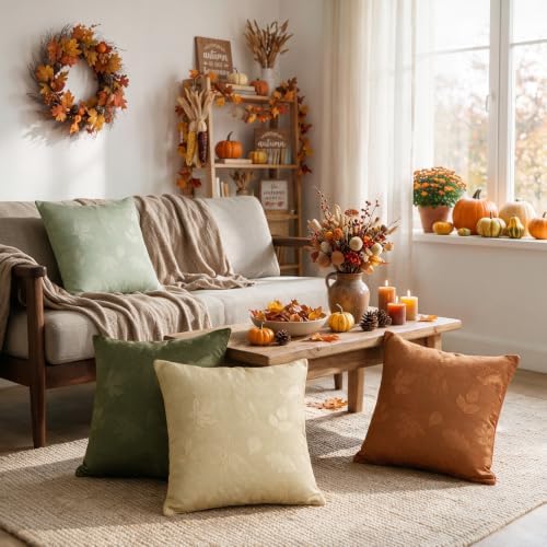 AVOIN colorlife Beige Jacquard Decorative Throw Pillow Covers Set of
