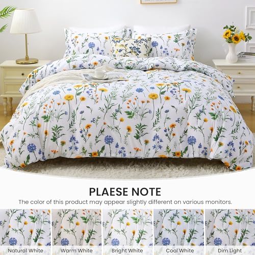 Mooreeke Duvet Cover Queen Size, 3 Piece Dandelion Floral Duvet Cover