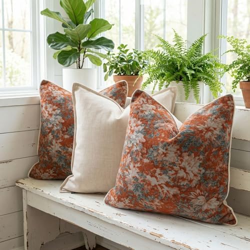 Vintage Floral Throw Pillow Covers 18x18 Inches Set of 2 Boho