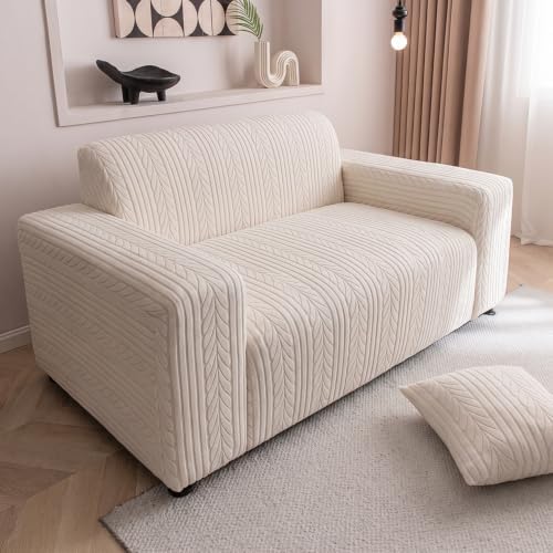 Full Coverage Loveseat Couch Cover for Sofa, Beige, 2 Seater
