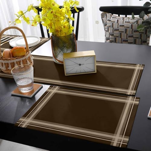 Minimalist Table Runner and Placemats Set of 4 Stripe Brown White