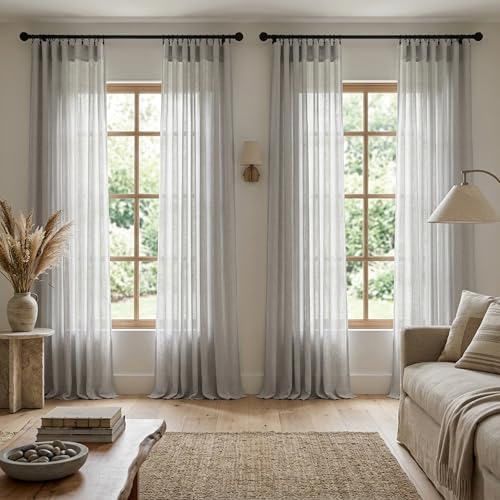 Light Grey Curtains 108 Inches Long for Living Room 2 Panels Rod