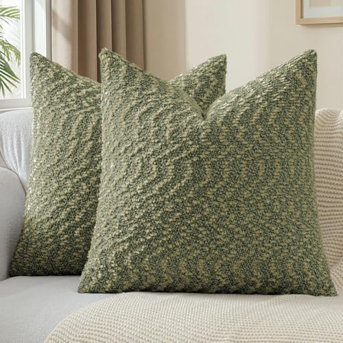 a moment Olive Green Pillow Covers Set of 2 with Plush Cluster Texture