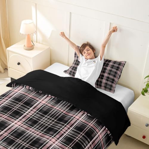 Manfei Tartan Grid Girls Bedding Set Twin Size, Line Plaid Checkered