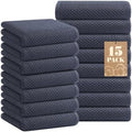 Homaxy 100% Cotton Waffle Weave Kitchen Towels, 15-Pack, Dark Grey