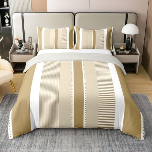Erosebridal Striped 100% Cotton Duvet Cover King Beige White Geometric