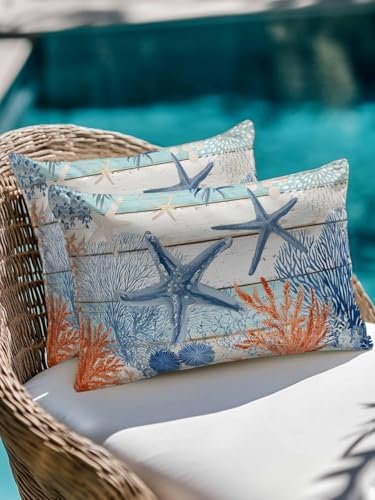 Throw Pillows 12x20 Set of 2, Teal Blue Coastal Waterproof Outdoor