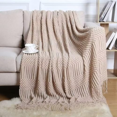 Boho Knitted Throws Soft Throw Blanket for Couch Bed Chair Sofa