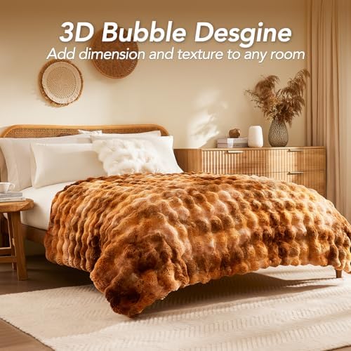 L'AGRATY Faux Fur Throw Blanket for Couch, 60''x80'' Tie-Dye Caramel