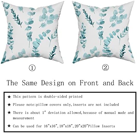 Teal Leaf Throw Pillow Coveras 20X20 Inch Spring Watercolor Eucalyptus