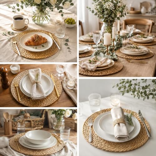 Set of 8 Round Woven Placemats, 13 Inch Rattan Chargers for Dinner