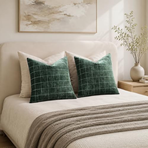 decorUhome Fall Plaid Moss Green Throw Pillow Covers 18x18 Set of 2