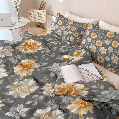 Reversible Duvet Cover Set King Plants Dahlias Garden - Bedding Set