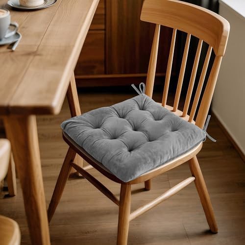 ELFJOY 4 Pack Chair Cushions for Dining Chairs with Ties Grey 16"x16"