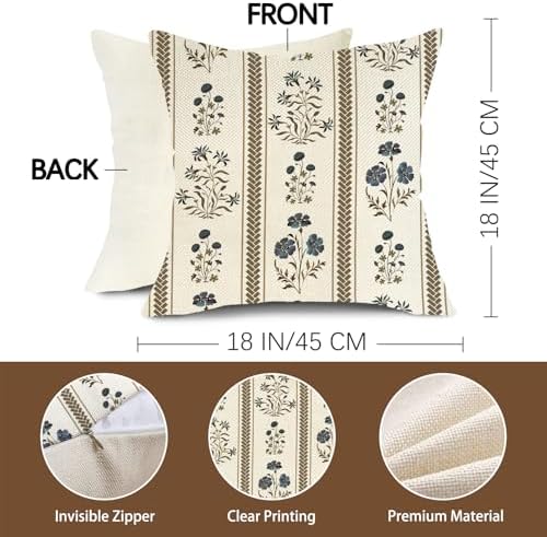 Vintage Floral Decorative Throw Pillow Covers 18 x 18 Set of 2