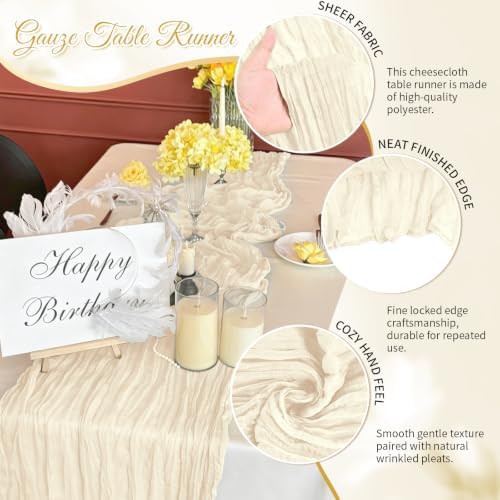 Ivory Boho Cheesecloth Table Runner 12 Pack 17x108 Inch Sheer Gauze