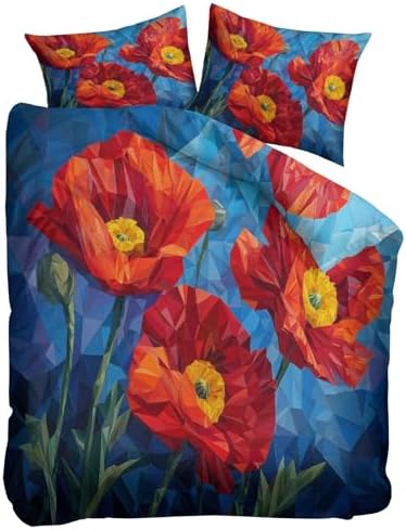Queen Duvet Cover Set Cubism Geometry Floral Bedding with Reversible