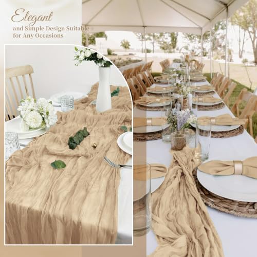 10 Pack Beige Cheesecloth Table Runner 17x108 Inch Boho Gauze Cheese
