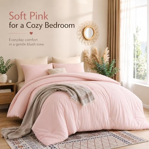 weigelia Pink Comforter Set Full Size, All Season Lightweight Bedding