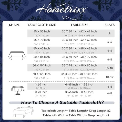 Block Print Floral Wipe Clean Square Table Cloth Blue 60x60inch