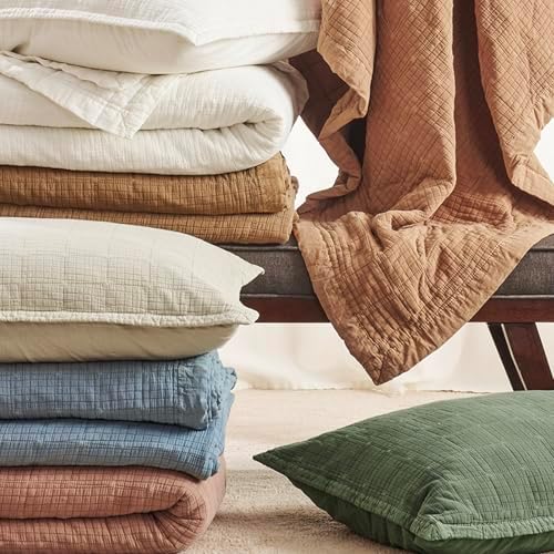 EVERGRACEHOME Stonewashed Cotton Quilt Set, King Size, Flax Beige