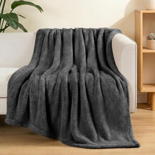 Exclusivo Mezcla Soft Plush Fleece Throw Blanket for Couch Dark Grey
