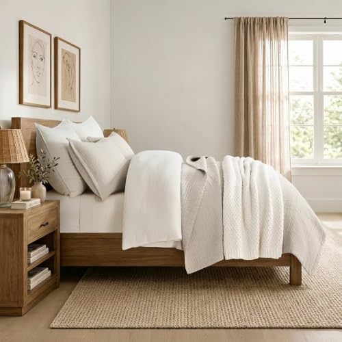 EverGrace Stonewashed Textured Cotton Quilt Set, Queen Size, Flax