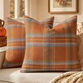MIULEE Fall Plaid Decorative Pillow Covers Set of 2 22x22 Orange