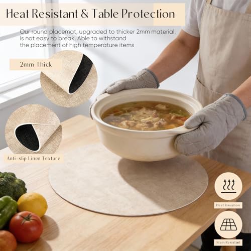 Mifoci Placemats Set of 10 Round Faux Leather Placemats Dual-Sided