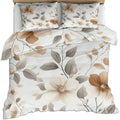 Vintage Floral Duvet Cover Queen Size, Tan Beige Flower Bedding Set