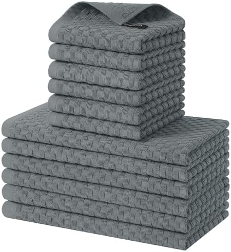 Homaxy 12 Pack 100% Cotton Kitchen Towels and Dishcloths Set, Dark