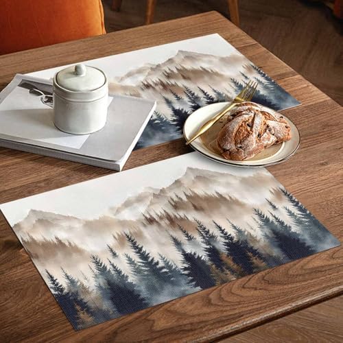 Placemats Set of 8, Tan Trees Forest Woven Placemat, Linen Place Mats