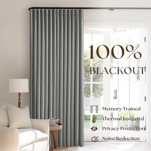 TWODRAPES Dark Grey Linen 100% Black Out 120 Inch Curtains for Living