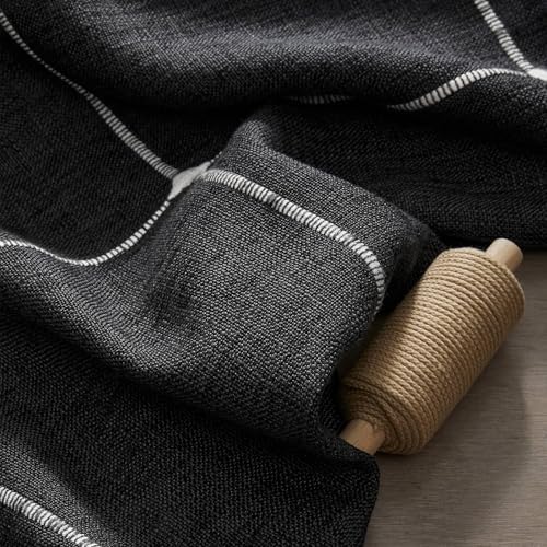 ZeeMart Grid Embroidered Square Hemmed Tablecloths 60x60in, Charcoal
